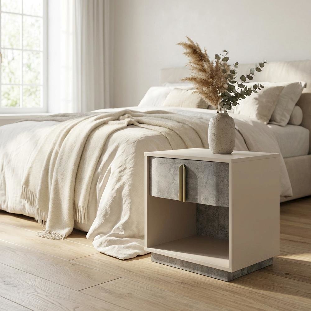 Pavira 1-Drawer Nightstand with LED Lights - Stone