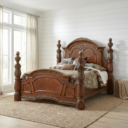 Villa Valencia Eastern King Poster Bed - Classic Chestnut