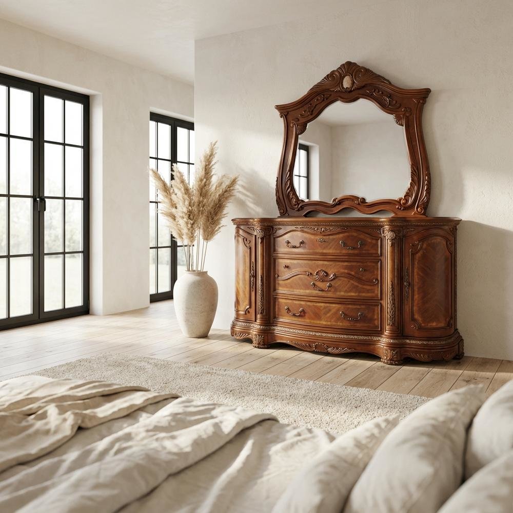 Cortina Dresser & Mirror - Honey Walnut