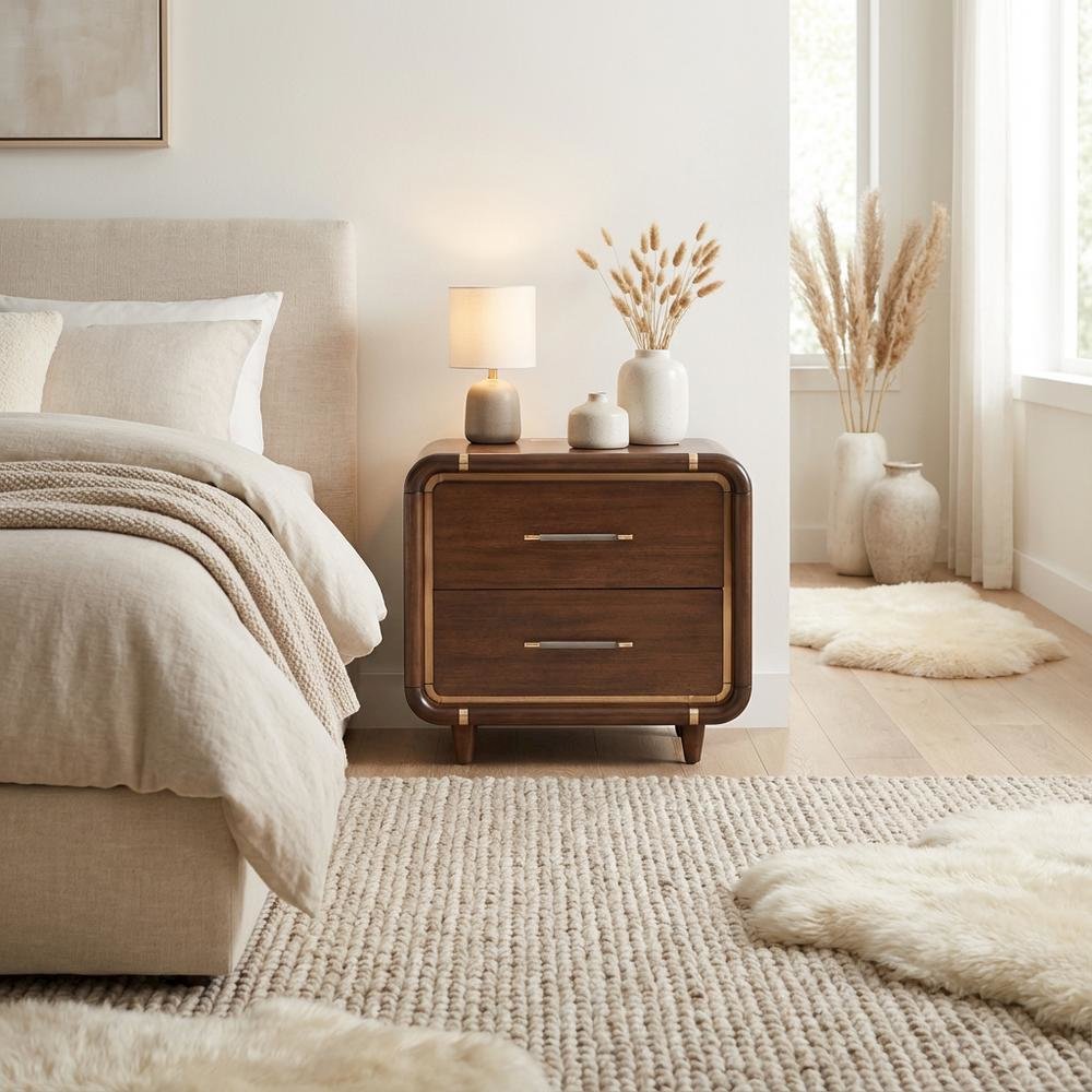 Nightstand with Wooden Poplar Construction for Bedroom Storage
