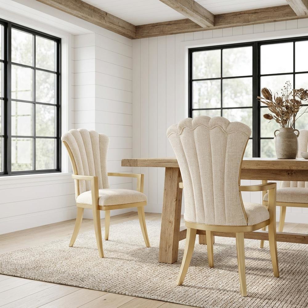 Fantosini Dining Arm Chair, Set of 2 - Natural/Gold