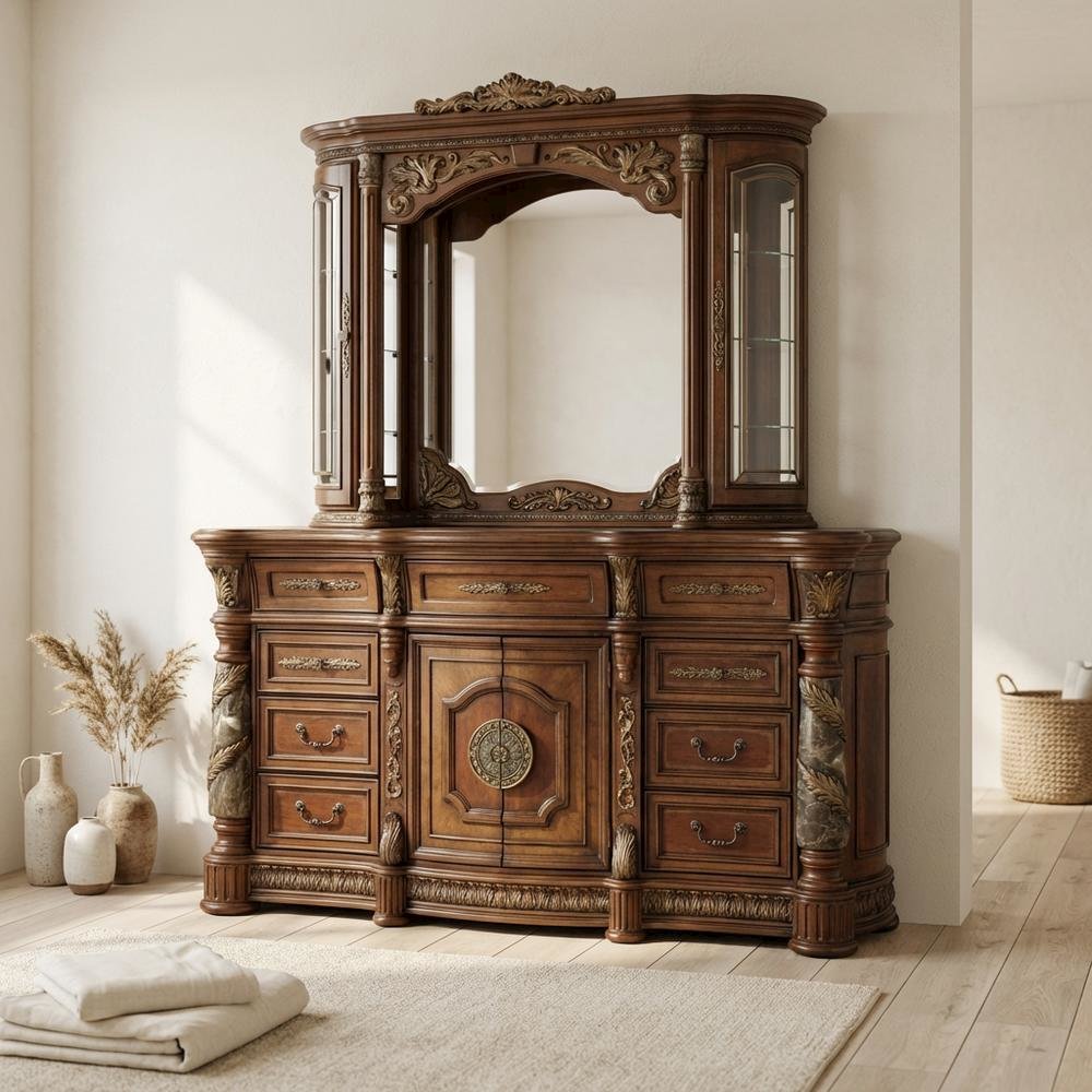 Villa Valencia Dresser with Mirror - Classic Chestnut