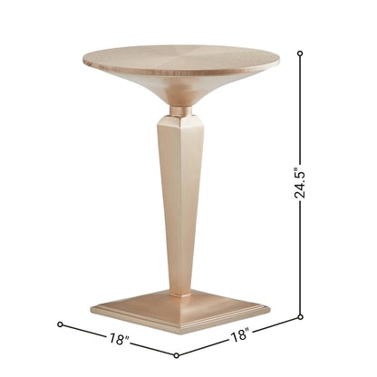 Round Accent Table – Light Wood Side Table with Small Pedestal Base
