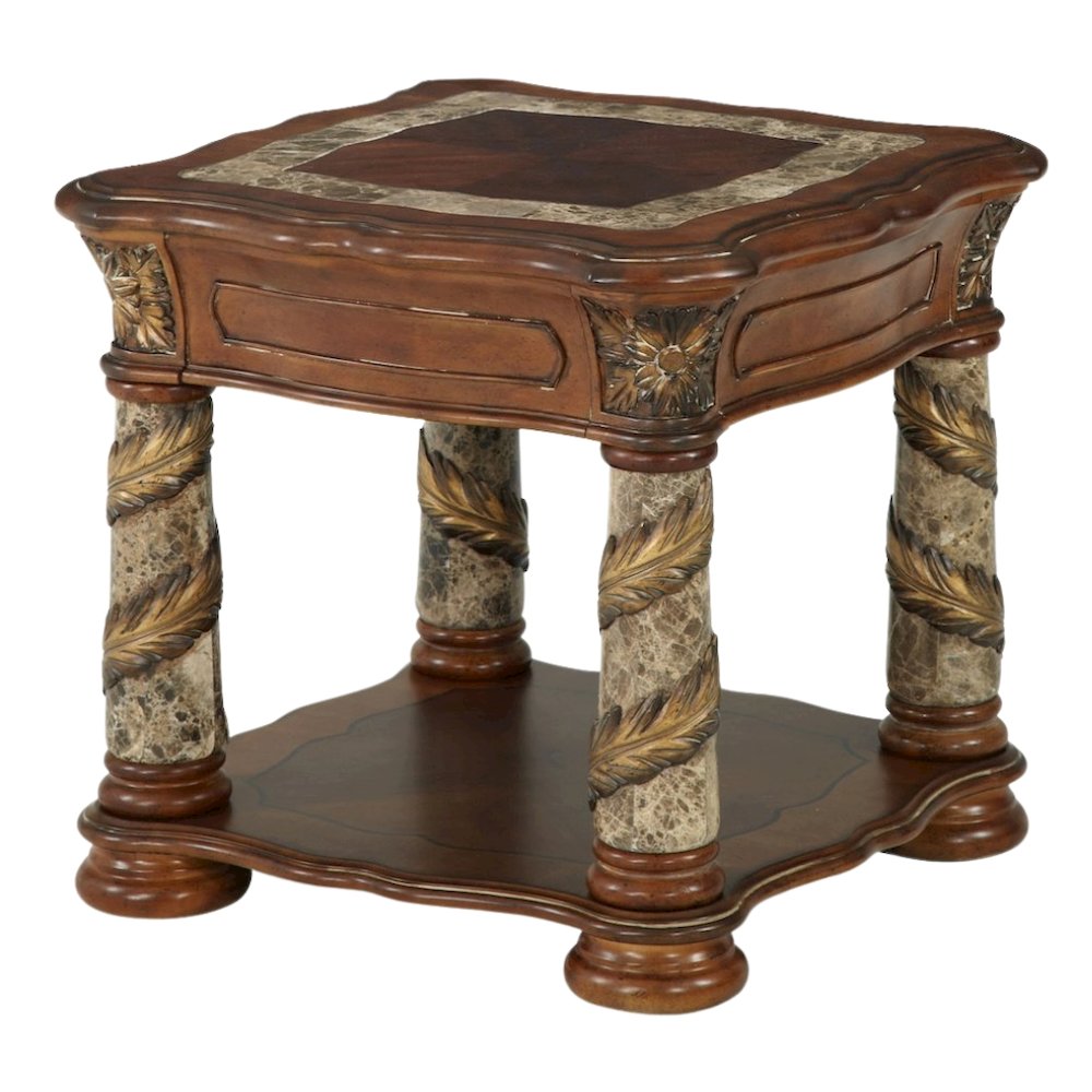 Classic Chestnut Finish Square End Table for Living Room – Solid Wood Design