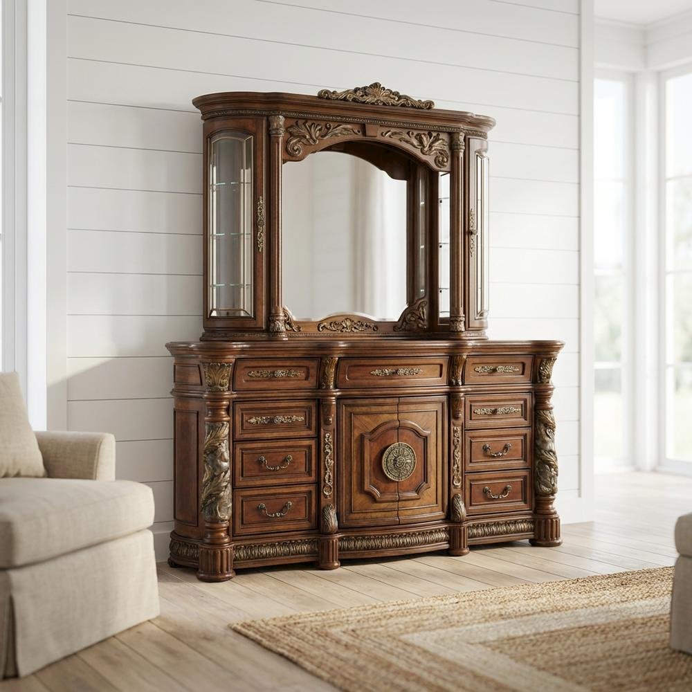 Villa Valencia Dresser with Mirror - Classic Chestnut