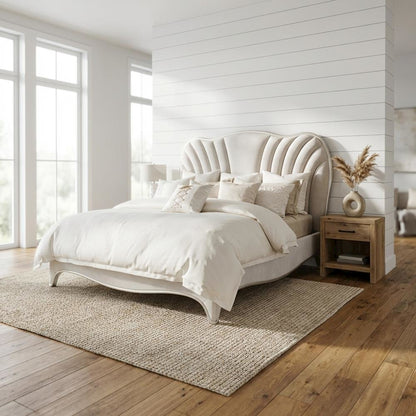 London Place Queen Velvet Panel Bed - Creamy Pearl
