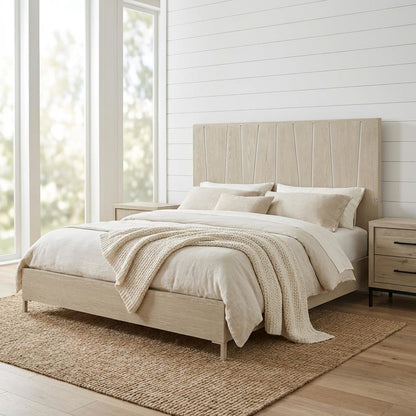 Lotus Bay King Panel Bed with LED Lights - Sand