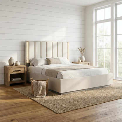 Pavira Queen Bed with LED Lights - Stone