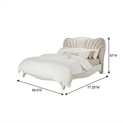 London Place Queen Velvet Panel Bed - Creamy Pearl