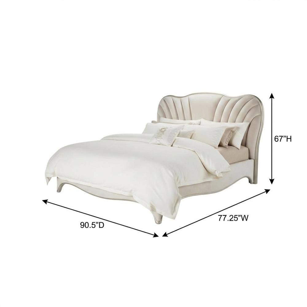 London Place Queen Velvet Panel Bed - Creamy Pearl