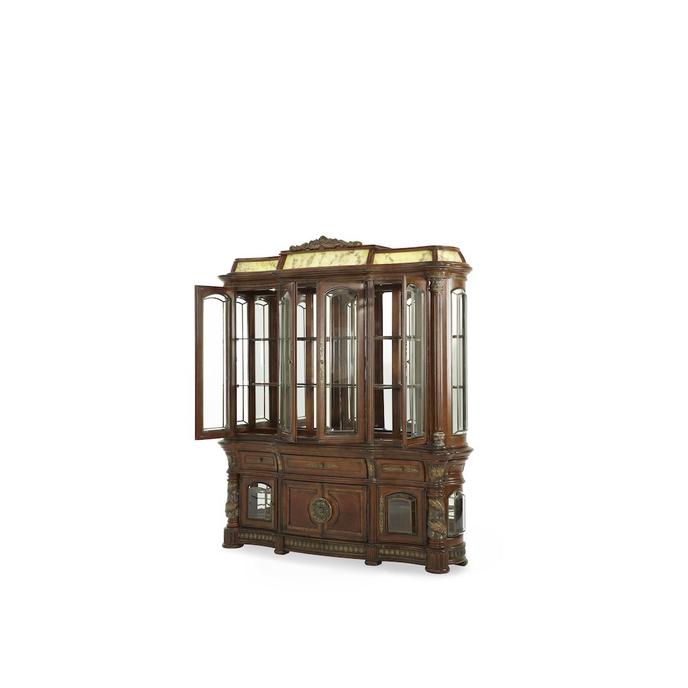 Villa Valencia China Cabinet with Lighted Top - Classic Chestnut