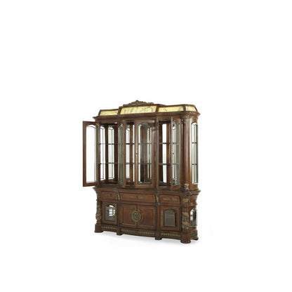 Villa Valencia China Cabinet with Lighted Top - Classic Chestnut