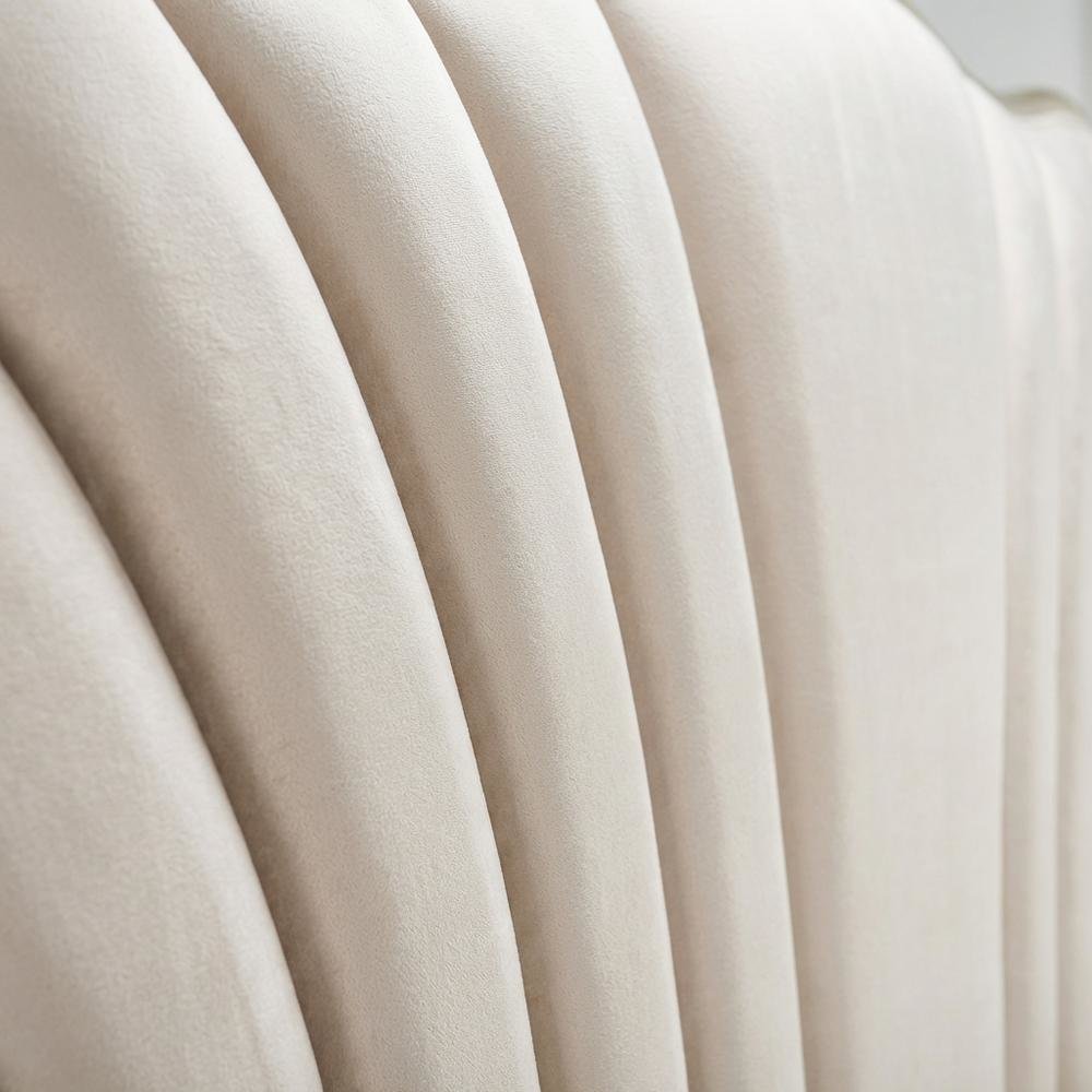 London Place Queen Velvet Panel Bed - Creamy Pearl