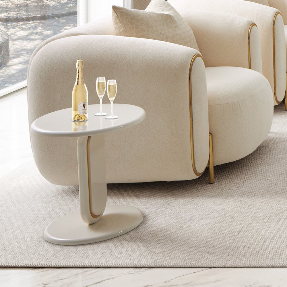 Sassani End Table - Pearl White/Gold