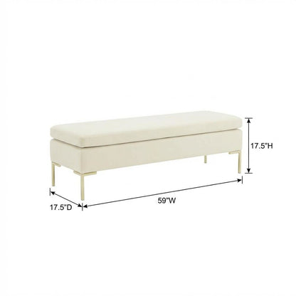 Zennia Velvet Accent Bench - Ivory/Gold