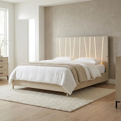 Lotus Bay King Panel Bed with LED Lights - Sand