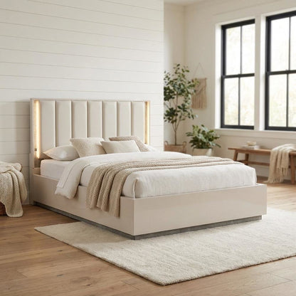 Pavira Queen Bed with LED Lights - Stone