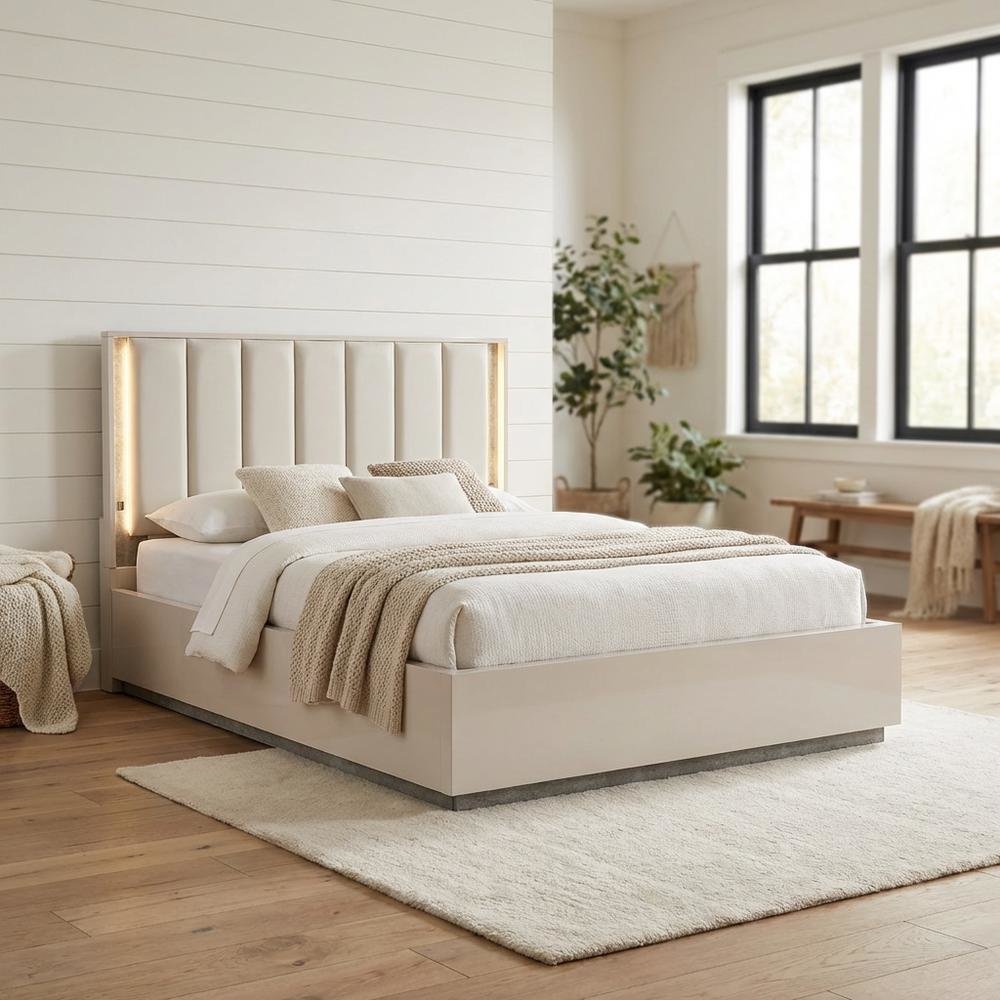 Pavira Queen Bed with LED Lights - Stone