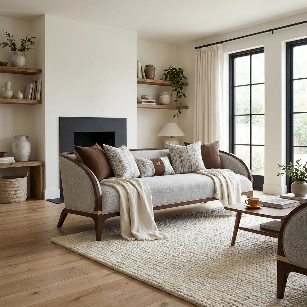 Houston Sofa - Pebble/Walnut