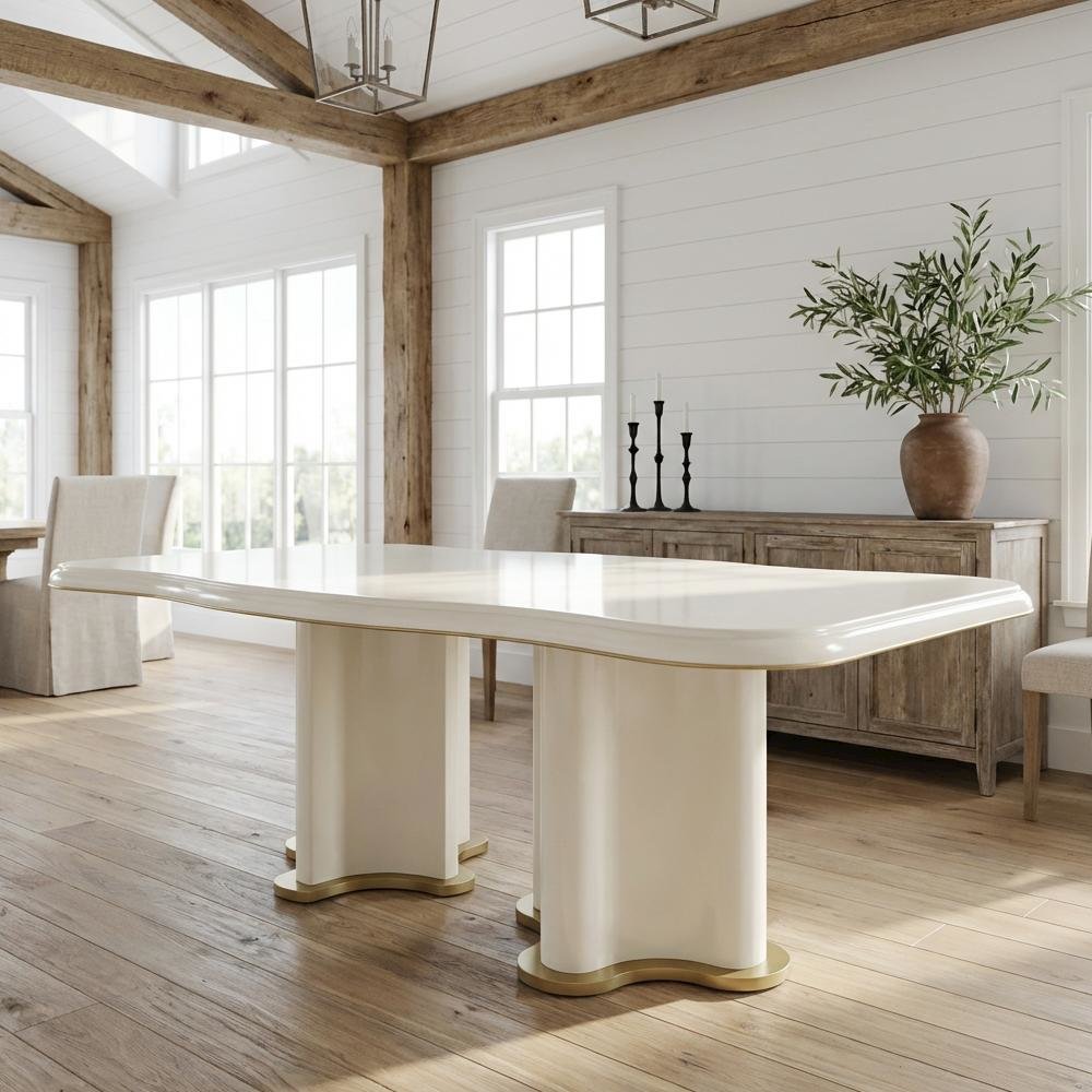 La Terrazza Double Pedestal Dining Table - Creamy Pearl