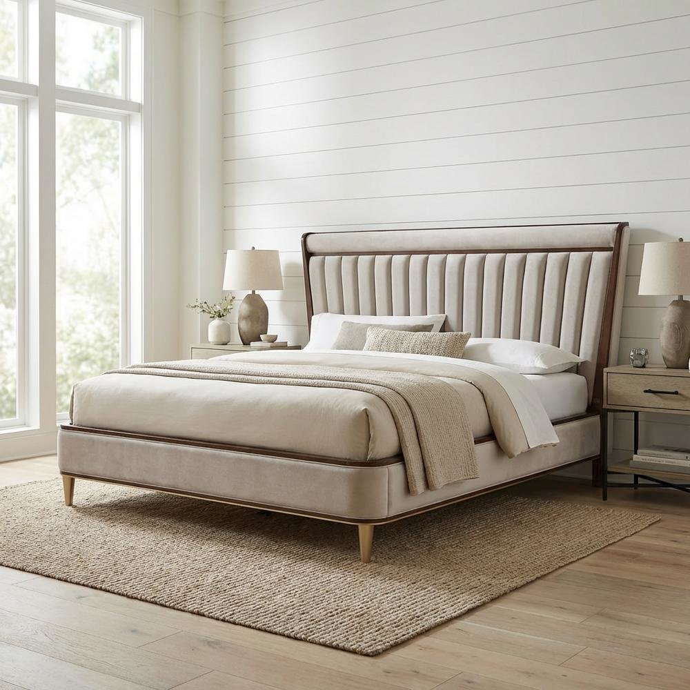 Houston Eastern King Channel Tufted Panel Bed - Porcini/Walnut