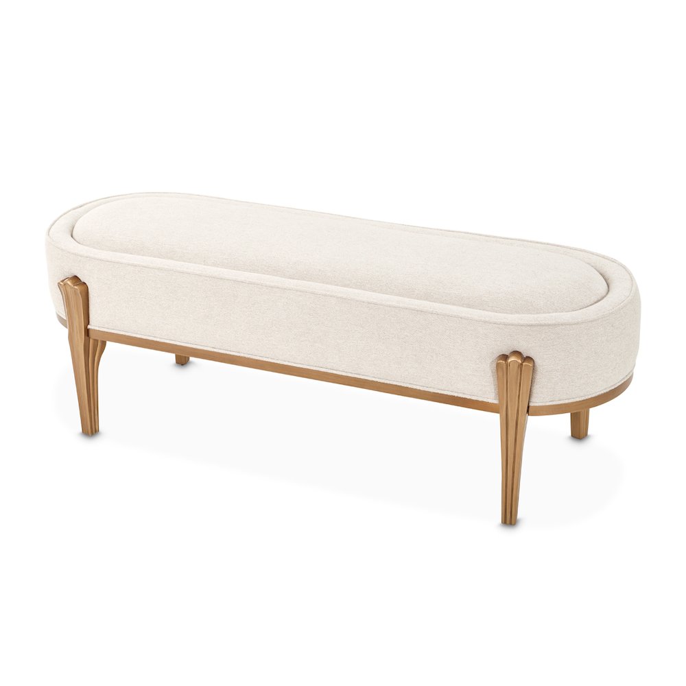 Camellia Field Accent Bench - Linen/Antique Gold
