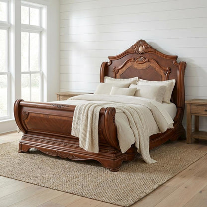 Cortina Cal. King Sleigh Bed - Honey Walnut