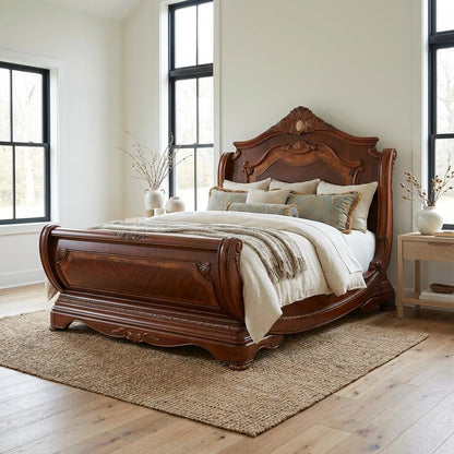 Cortina Cal. King Sleigh Bed - Honey Walnut