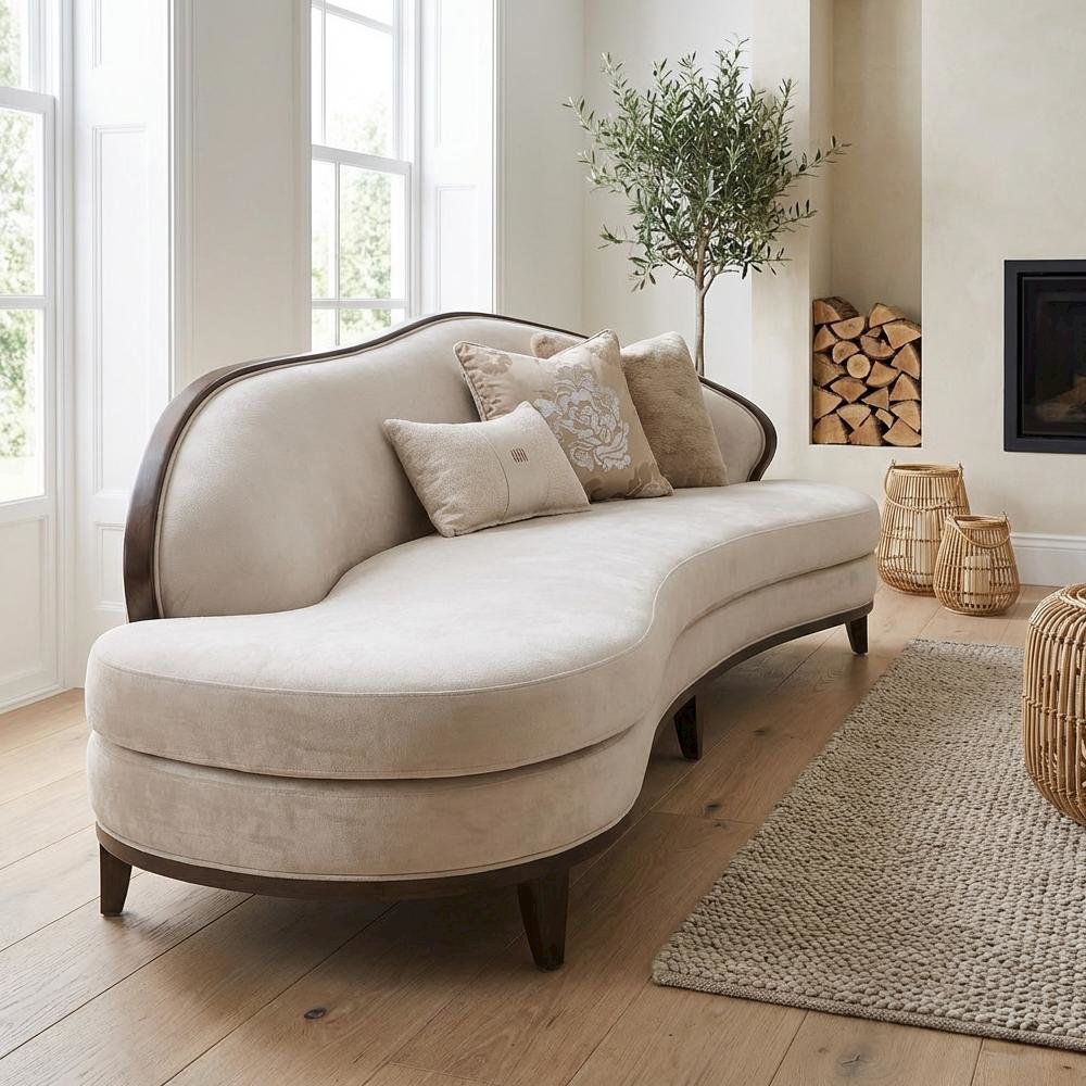 Camellia Field Asymmetrical Velvet Sofa - Porcini/Warm Pecan
