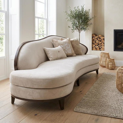 Camellia Field Asymmetrical Velvet Sofa - Porcini/Warm Pecan
