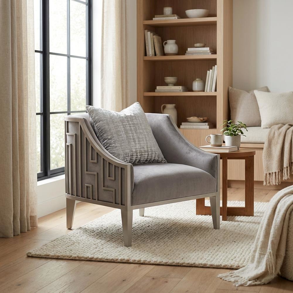 Roxbury Park Velvet Accent Chair - Gray Pearl/Stainless Steel