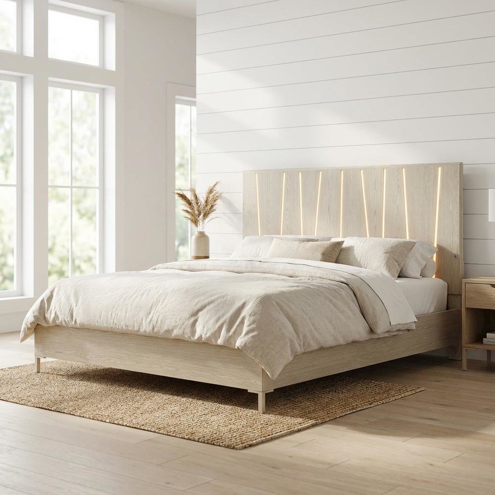 Lotus Bay Queen Panel Bed with LED Lights - Sand