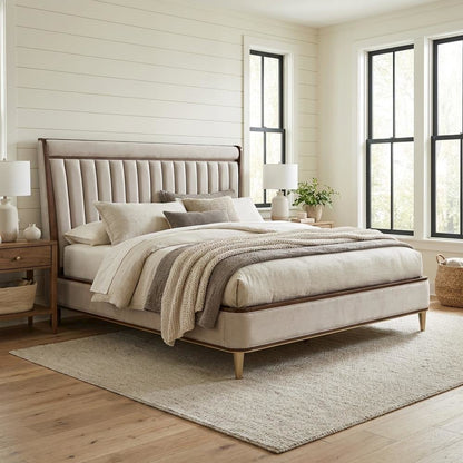 Houston Eastern King Channel Tufted Panel Bed - Porcini/Walnut