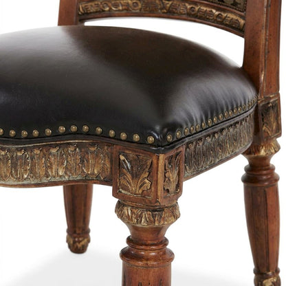 Classic Chestnut Dining Side Chairs with Leather & Jacquard Upholstery, Set of 2