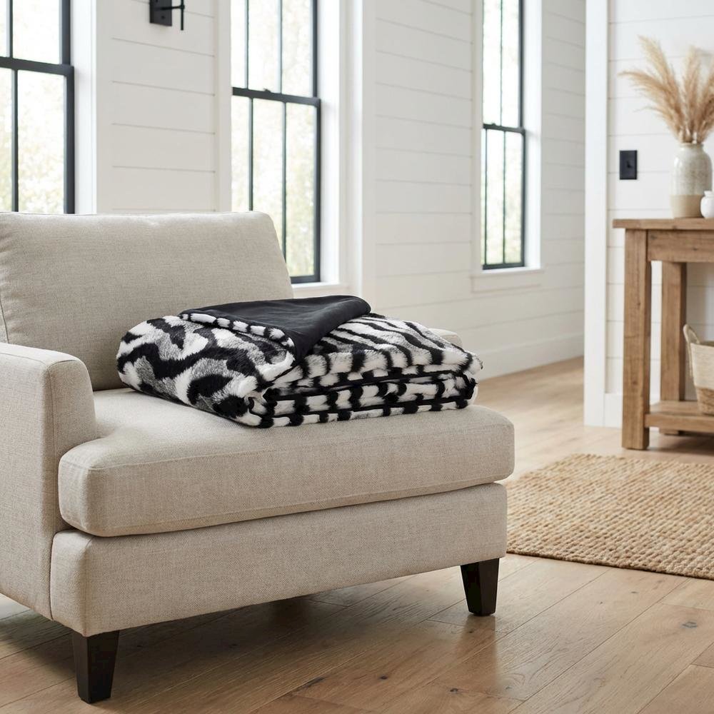 Zephyr 56"x72" in Faux-Fur Throw - Ebony
