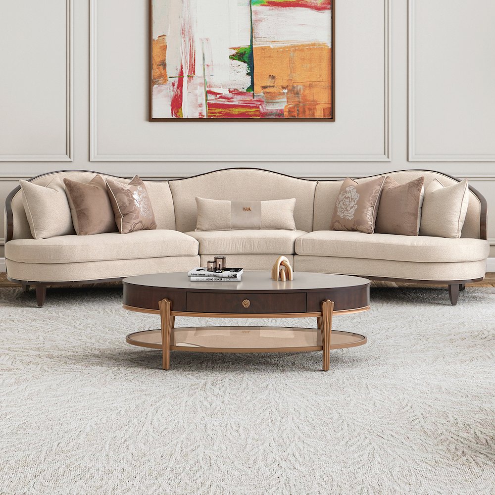 Camellia Field 3-Piece Chenille Sofa - Linen/Warm Pecan