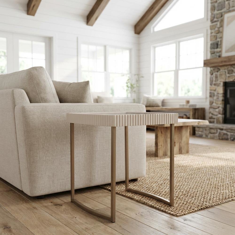 Lisbon Side Table - Silken Cream/Bronze