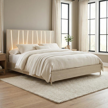 Lotus Bay Queen Panel Bed with LED Lights - Sand