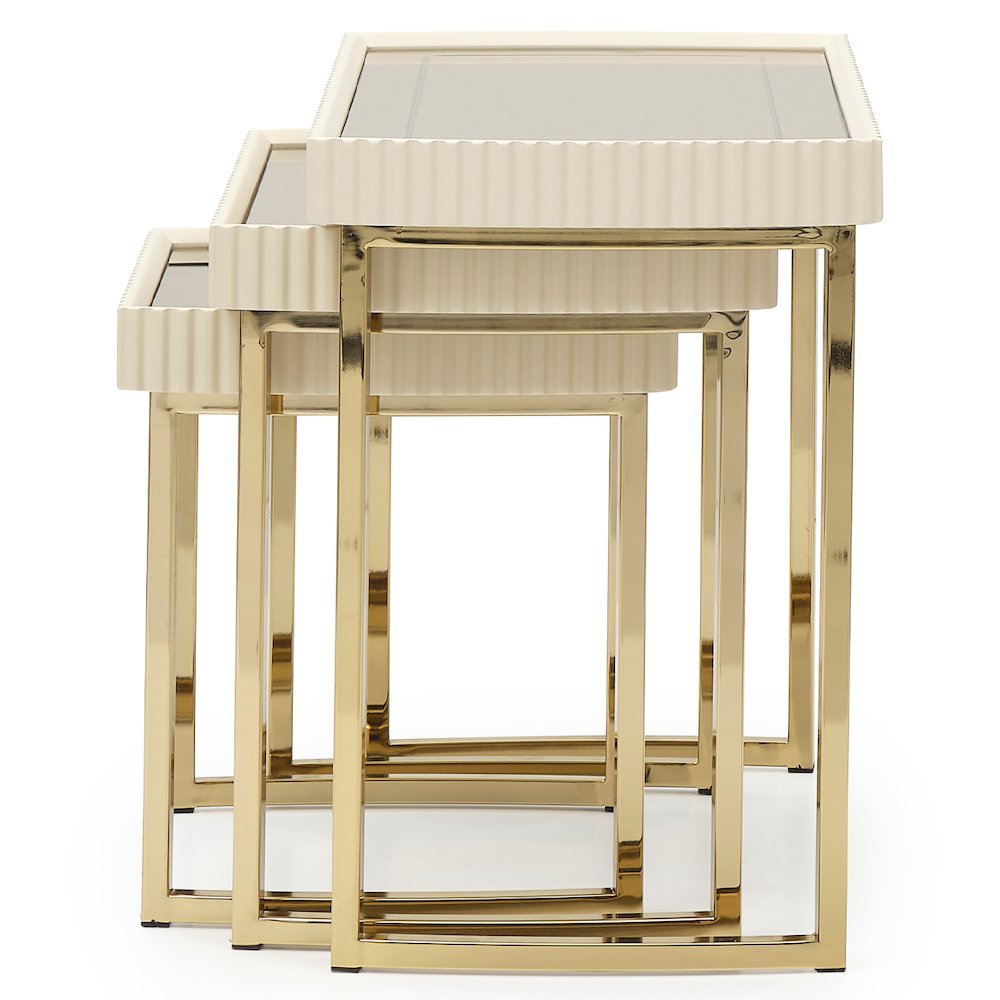 Beige Nesting End Tables Set of 3, Gold Side Tables for Living Room