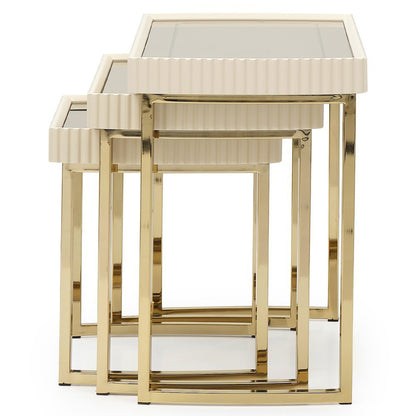 Beige Nesting End Tables Set of 3, Gold Side Tables for Living Room