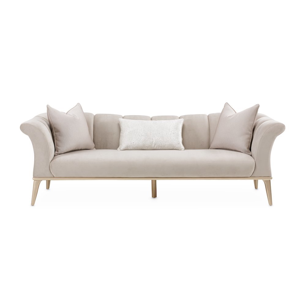 Beige Velvet Sofa for Living Room – Elegant 3 Seater 100 Inch Couch
