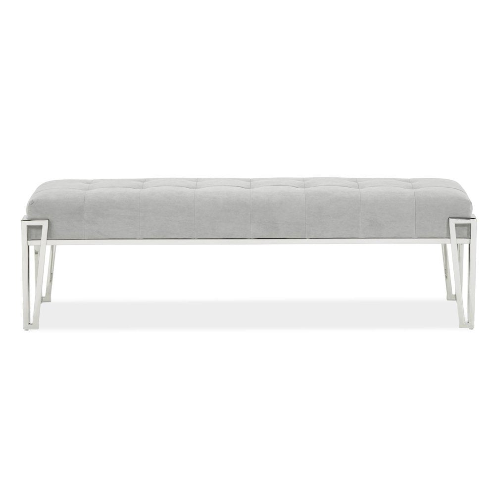 Rose Velvet Accent Bench - Gray/Chrome