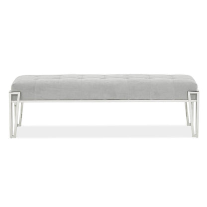 Rose Velvet Accent Bench - Gray/Chrome
