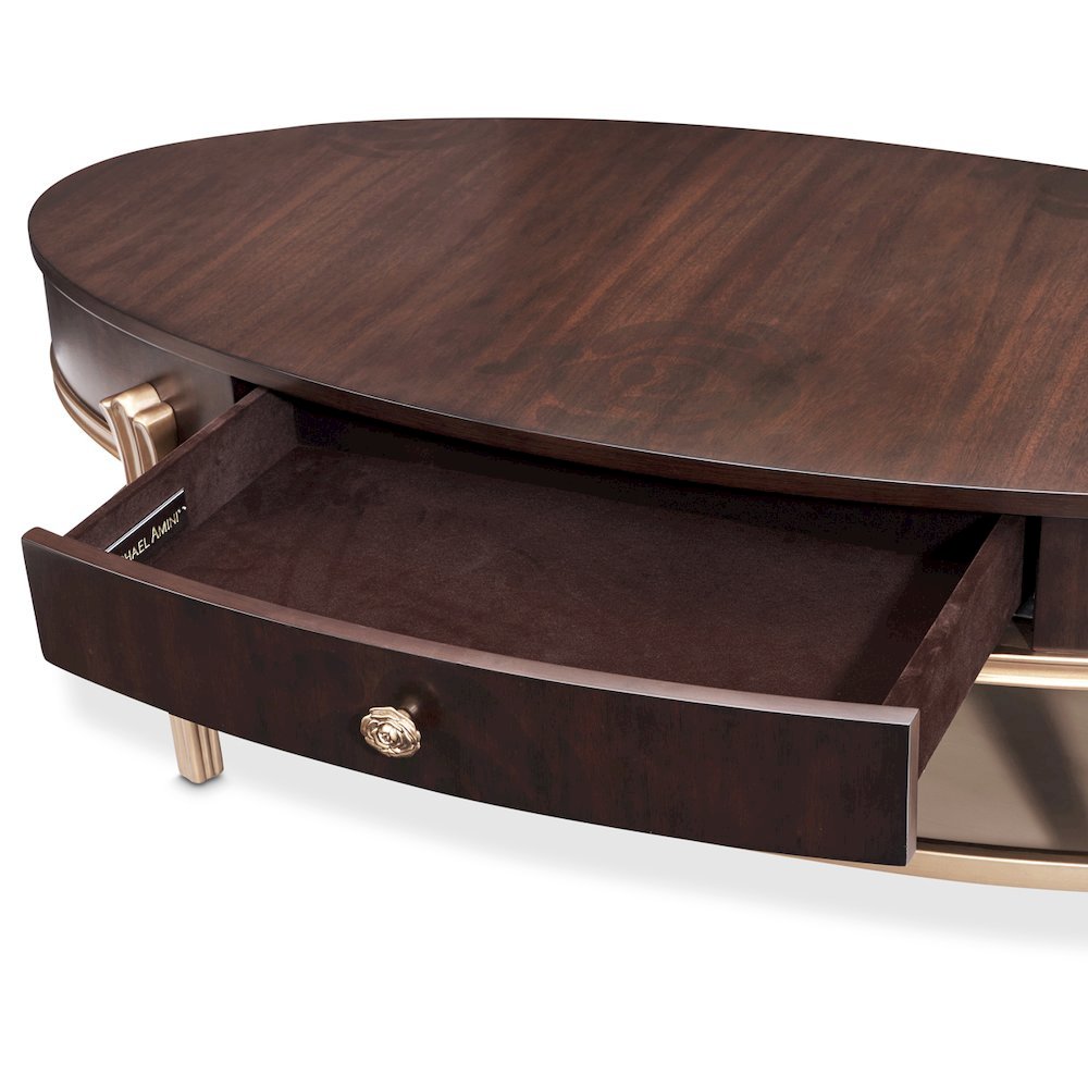 Camellia Field Oval Cocktail Table - Warm Pecan