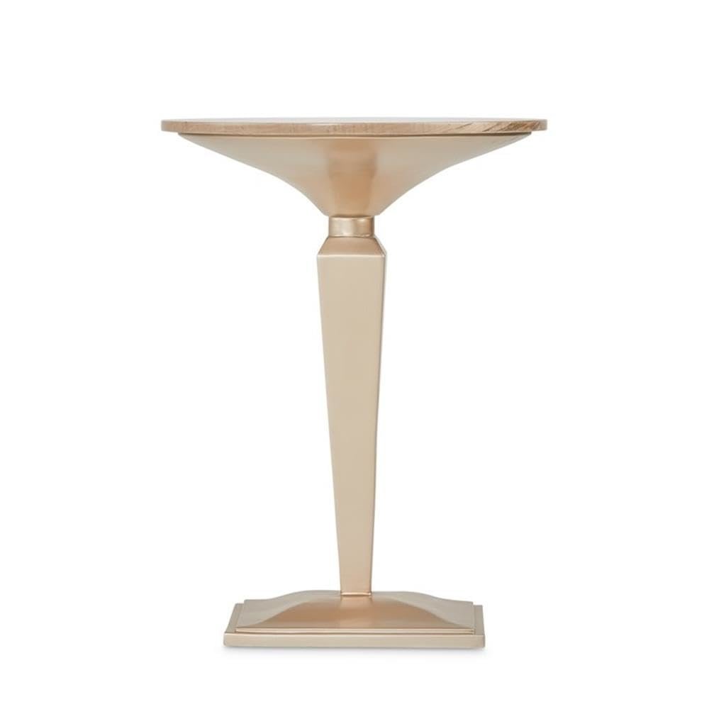 Round Accent Table – Light Wood Side Table with Small Pedestal Base