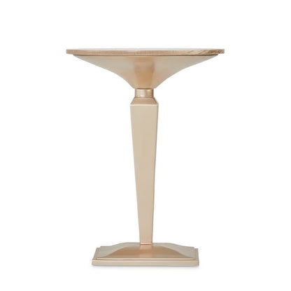 Round Accent Table – Light Wood Side Table with Small Pedestal Base