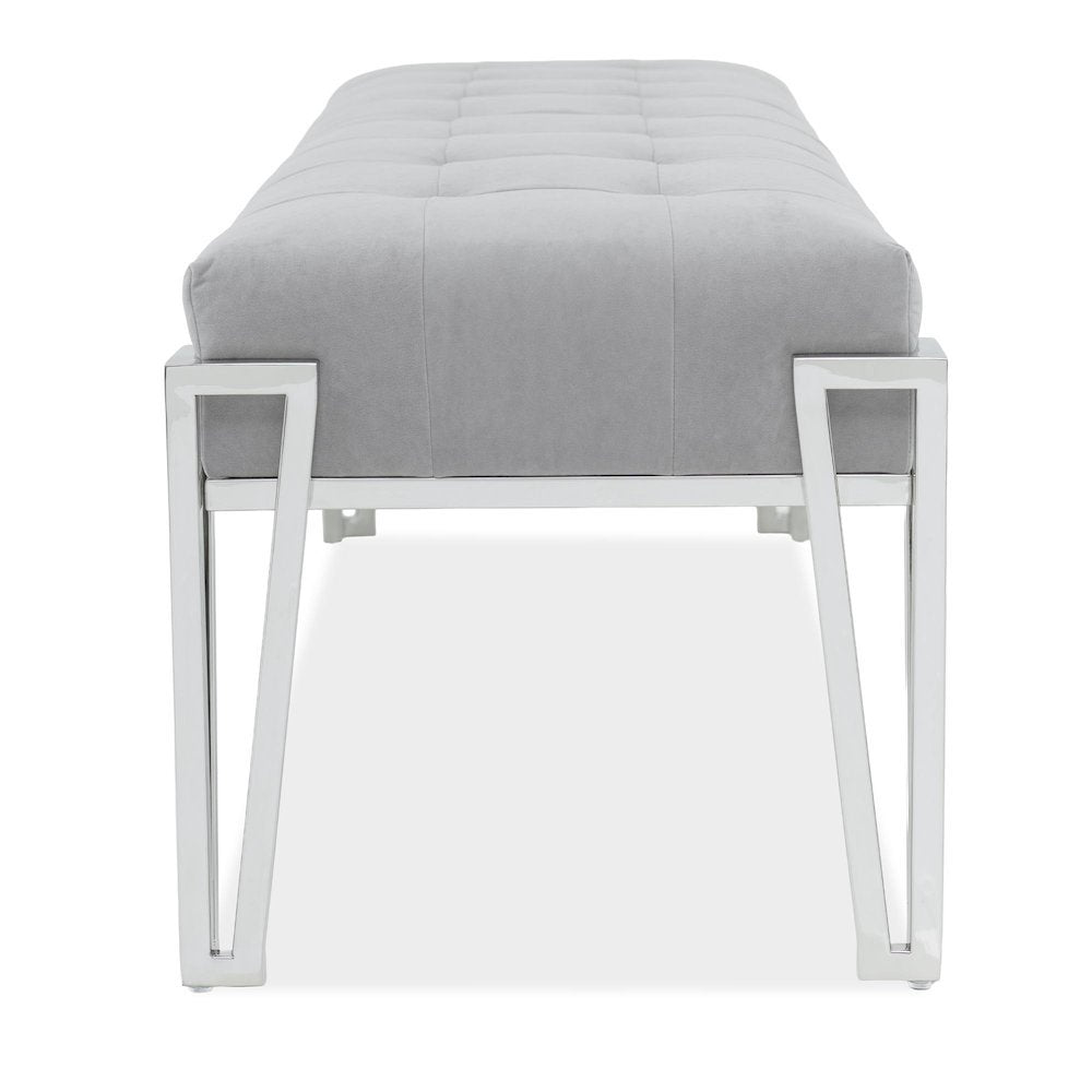 Rose Velvet Accent Bench - Gray/Chrome