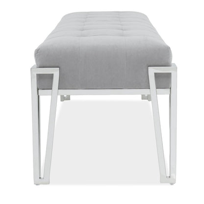 Rose Velvet Accent Bench - Gray/Chrome
