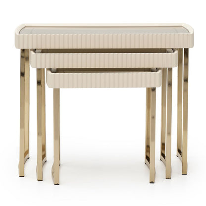 Beige Nesting End Tables Set of 3, Gold Side Tables for Living Room