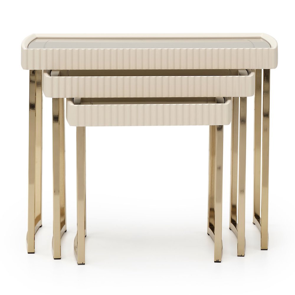 Beige Nesting End Tables Set of 3, Gold Side Tables for Living Room